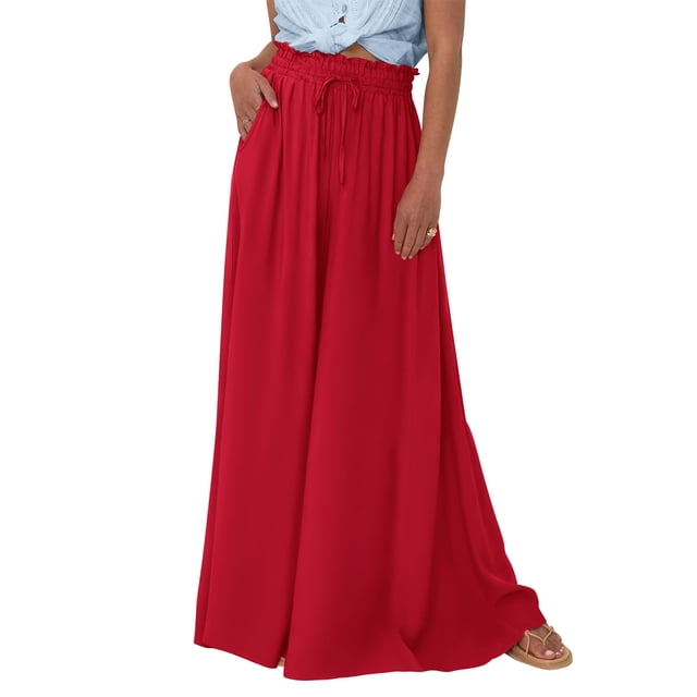 Pantalones PRETTYGARDEN Palazzo de Pierna Ancha Rojo Talle Grande