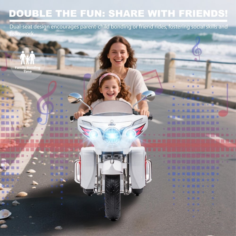 DNWRZCJXY 12V Kids Electric Motorcycle for Ages 3-8 | ASTM/CPC Certified 3-Wheel Ride-On Toy with 1-Hour Battery & Bluetooth|Max 100lbs|White