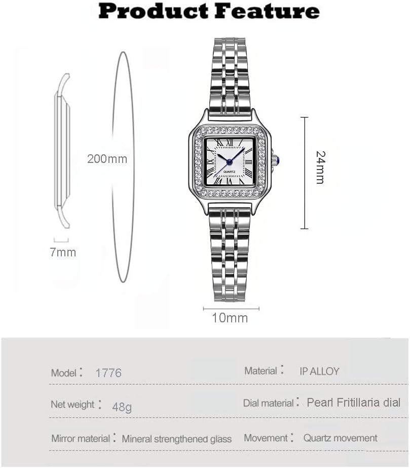 Gold Watches for Women Dainty Square Vintage Watches Luxury Ladies Diamond Accent Dress Stainless Steel Bracelet Watch Analog Quartz Waterproof Watch