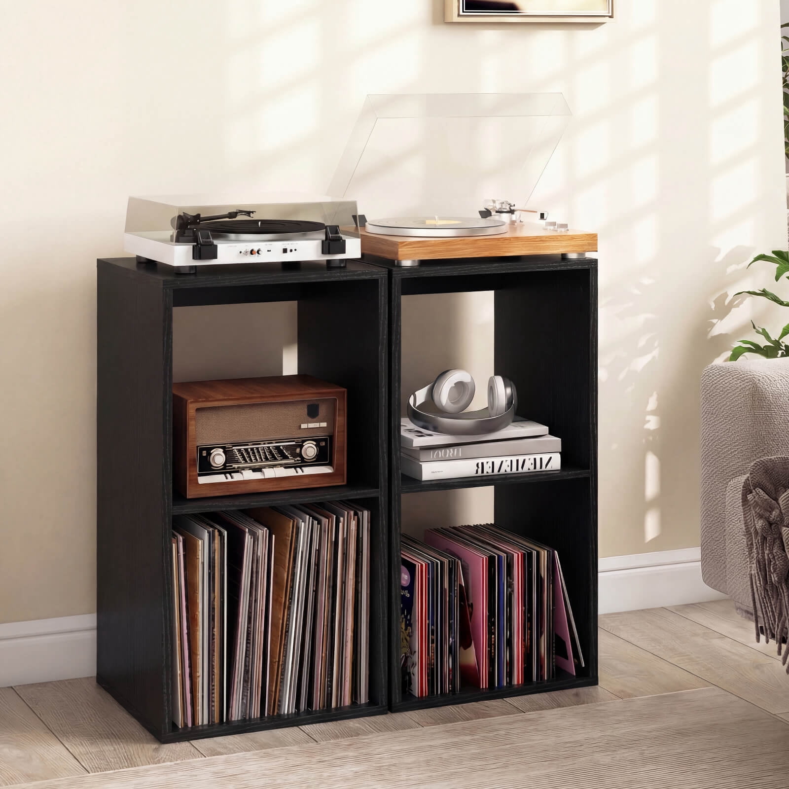 Costway 2-Cube Bookshelf, Modern Vertical Bookcase with Back Guardrail&Anti-tipping Kits Black