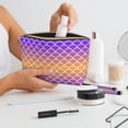 thumbnail image 6 of Toiletry Bag, purple orange fish scale Leather Waterproof Travel Makeup Cosmetic Bag Organizer, Large Capacity Toiletry Bag for Travel Size Toiletries, Skin Care Bag for Women, 6 of 8
