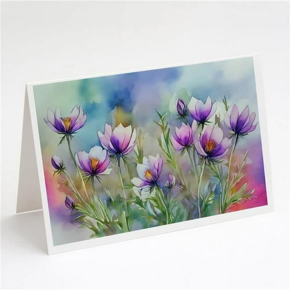South Dakota Pasque Flowers in Watercolor Greeting Cards and Envelopes Pack of 8 7 in x 5 in