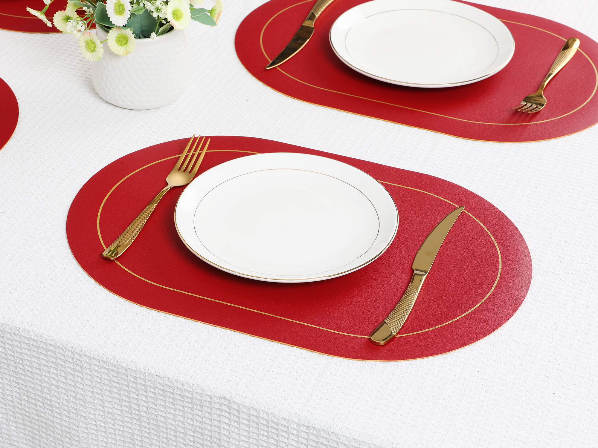 Unique Bargains Faux Leather Placemats for Kitchen Washable Table Placemats 6pk Black Red