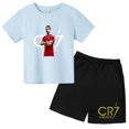 thumbnail image 3 of Conjunto de 2 piezas de camiseta y pantalones cortos de verano para niños y niñas, de algodón con estampado de marca para niños, ropa deportiva transpirable de manga corta para bebés y niños, 3 of 5