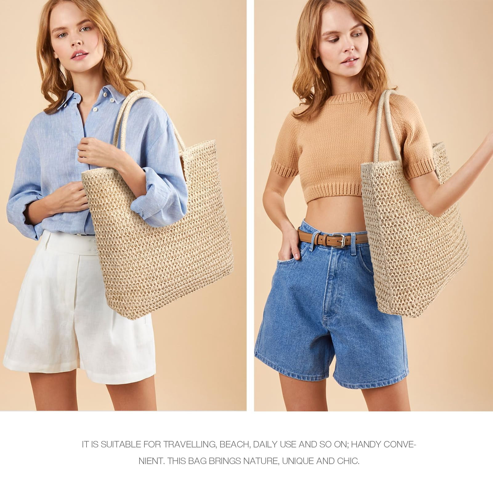 Crochet Tote Bag Beach Bags for Women Summer Bag Cute Beach Bag Mesh Beach Bag(khaki 3)