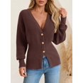 thumbnail image 2 of Women V‑Neck Button Front Knit Cardigan Long Sleeve Fitted Sweater Coat, 2 of 5