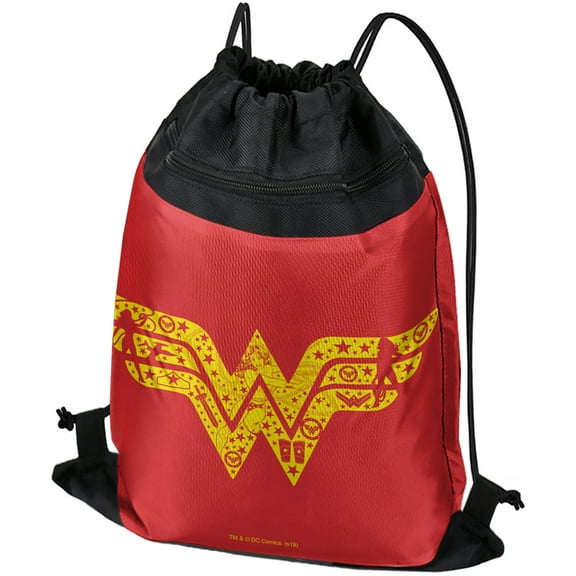 Wonder Woman Wonder Woman Icons Logo Drawstring Backpack Sports Bag Sackpack 17" x 13", Perfect for Gym, Yoga or Practice