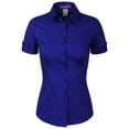 thumbnail image 1 of Made by Olivia Women's Junior Fit Short Sleeve Stretchy Button Down Collar Office Formal Casual Blouse Shirts Top (S-3XL), 1 of 6