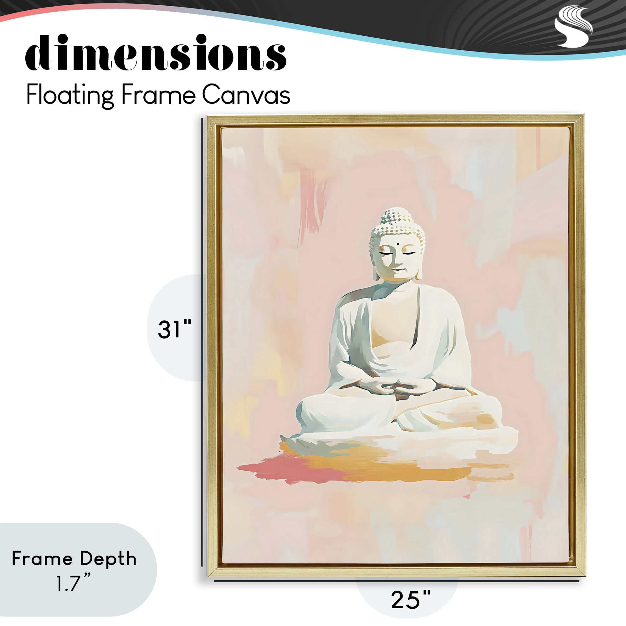 Stupell Industries Pastel Buddha In Quiet Meditation Gold Framed Floater Canvas Wall Art, design by The Prints Vibe