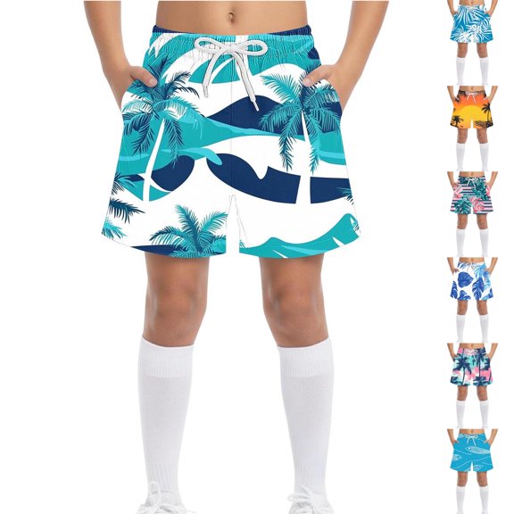 Asxite Toddler Boys Shorts Casual Loose Breathable Fashion Hawaiian Print Beach Swim Pocketed Sweatpants for 4-15Y