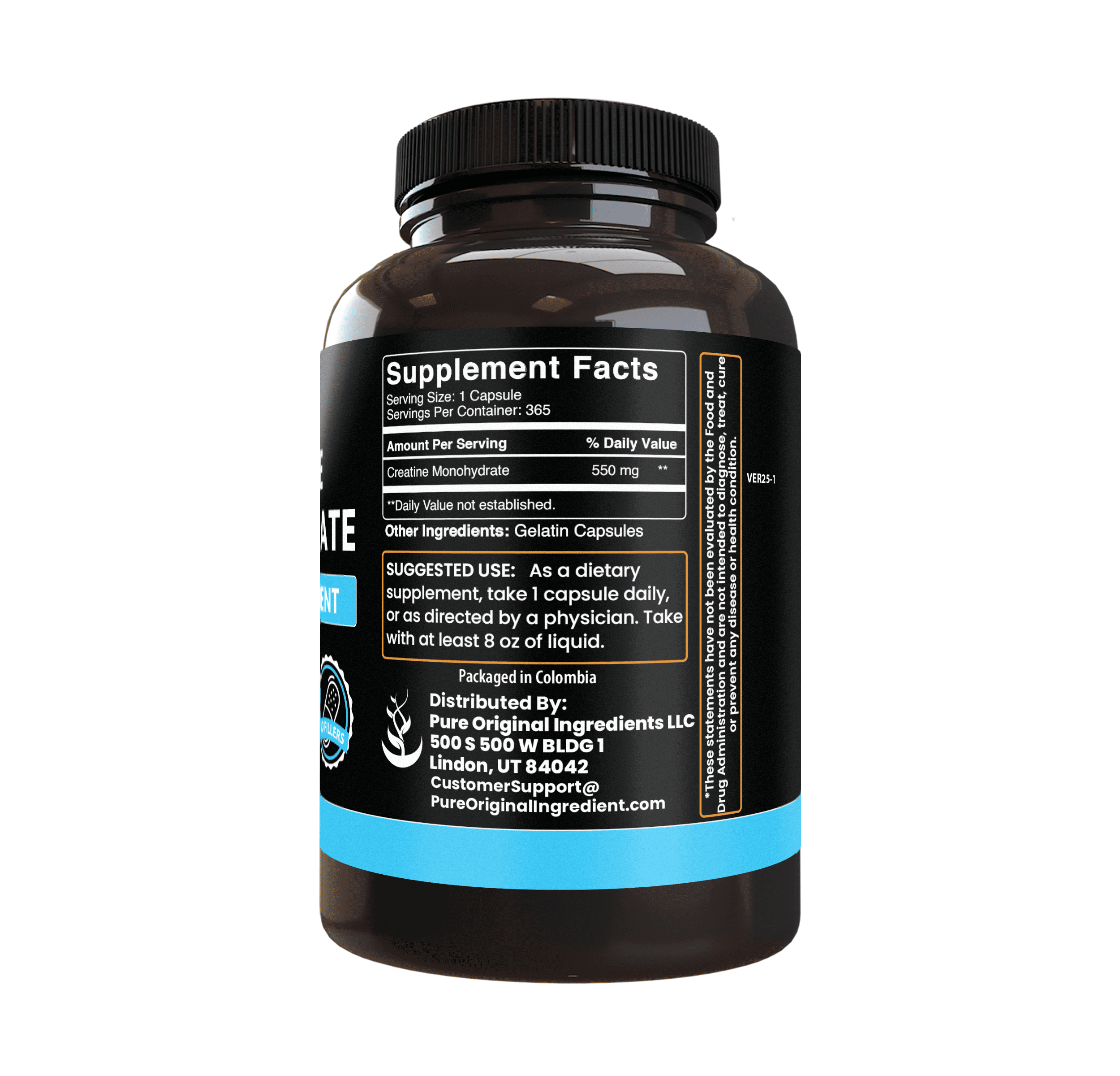 PURE ORIGINAL INGREDIENTS Creatine Monohydrate 365 Capsules No Magnesium Or Rice Fillers, Always Pure, Lab Verified