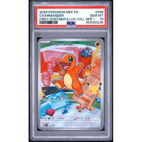 Collectible 2026 Pokemon Black Star Mega Evolution First Partner Illustration Collection 30th Anniversary Series 1 Charmander #038 PSA 10