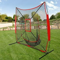 7’ x 7’ Baseball Softball Hitting & Pitching Practice Net Portable Batting Catching Throwing Training Net with Strike Zone, Metal Bow Frame and Carry Bag, for All Skill Levels