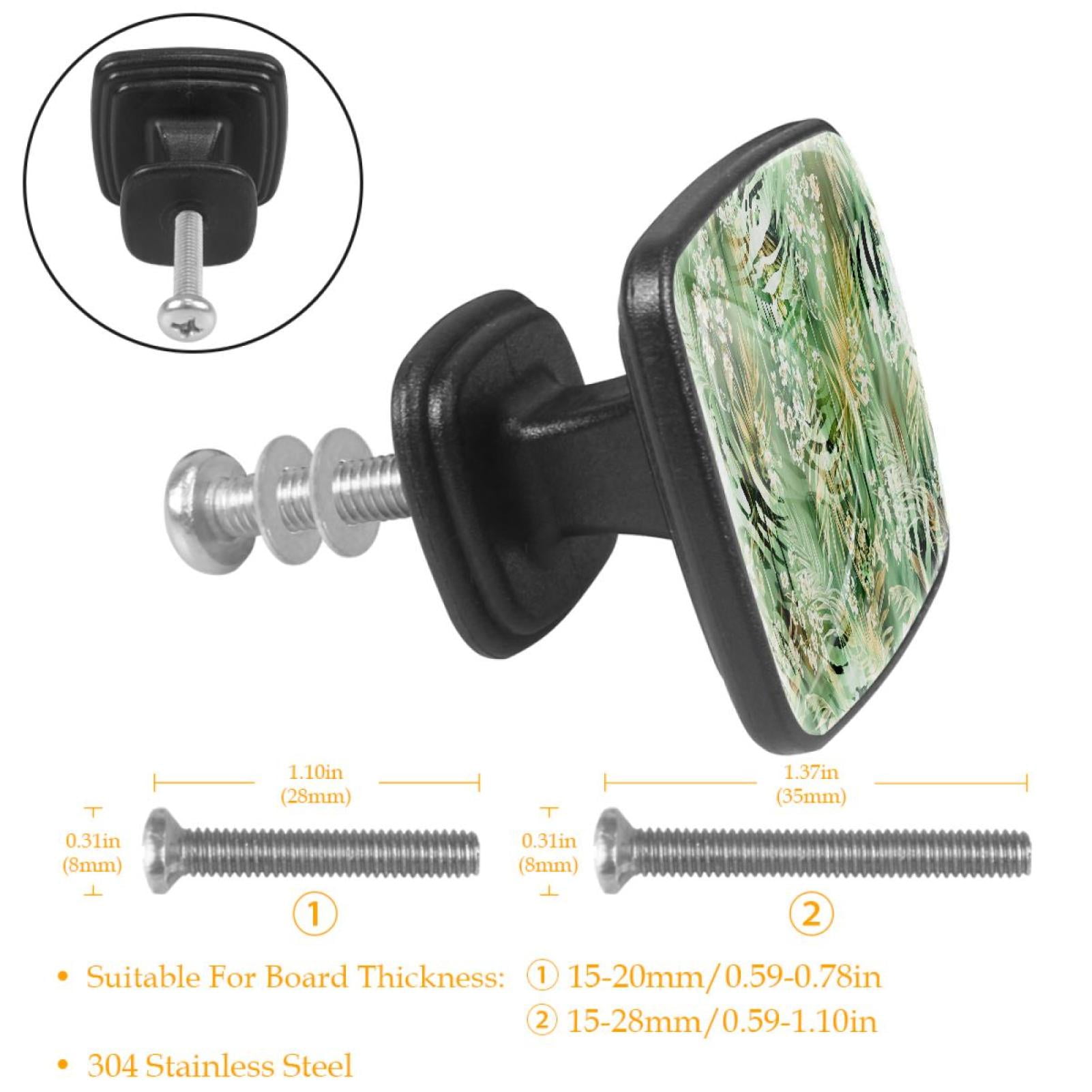 4 Pcs Cabinet Handle Drawer Pulls Green Leaves Pattern Knobs with Screws Square Furniture Office Cabinet Knob Decoration