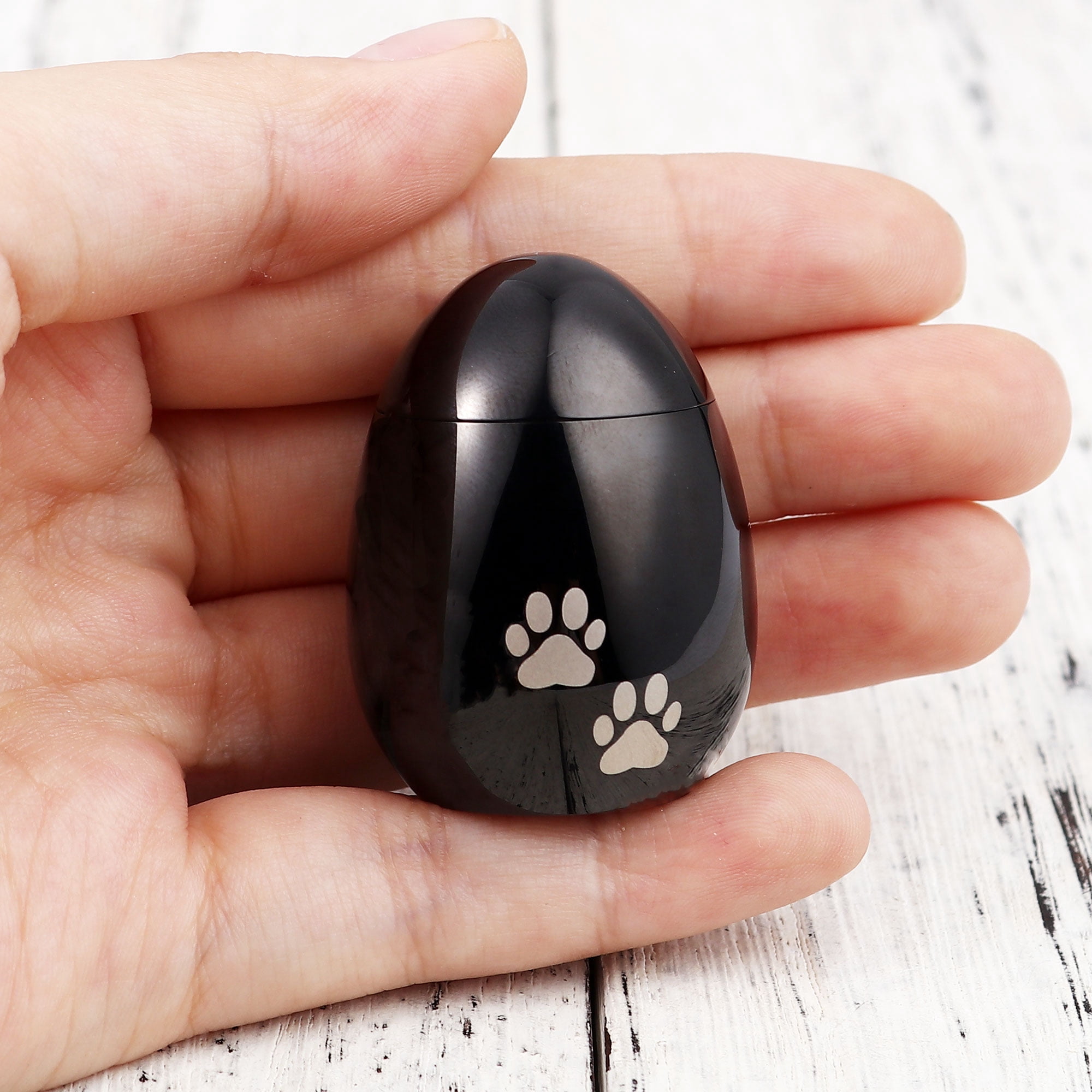 Mini Waterproof Stainless Steel Small Black Pet Cremation Urn for Ashes Holder Handcrafted Paw Print Memorial Dog Ash Container Keepsake with Free Gift Pouch