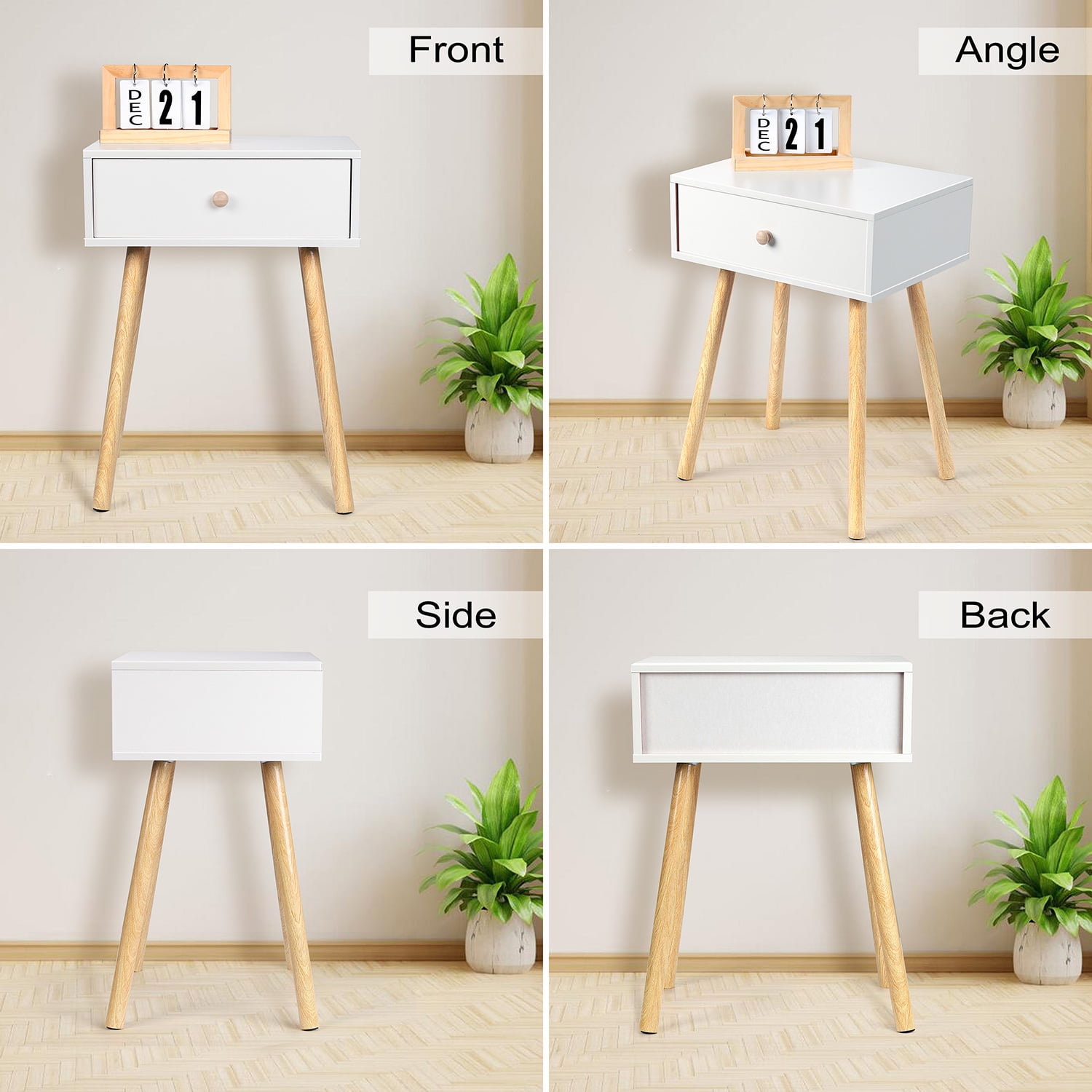 Vesteel Nightstands Set of 2, Modern End Table with Drawer, White Bedside Furniture Dresser for Bedroom, Living Room