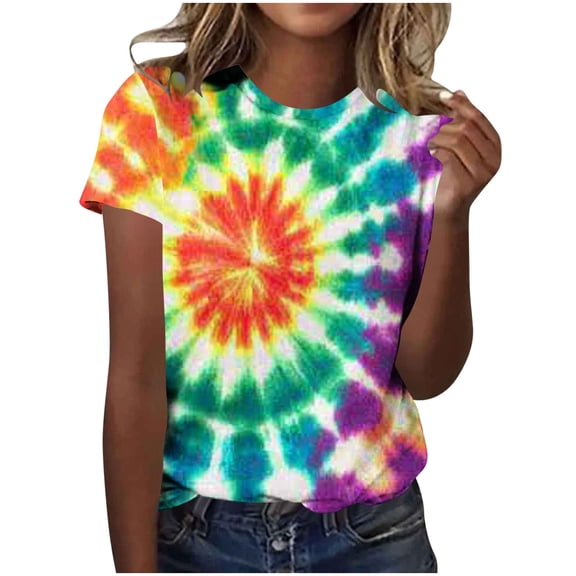 DeHolifer Tie Dye Shirt for Womens Crewneck Casual Summer Short Sleeve Tee T-Shirts Green 3XL