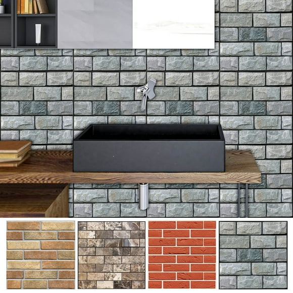 5 PCS 3D Wall Panels Peel and Stick 3D Brick Wallpaper Peel and Stick Interior Decor,Small Size Waterproof Thin PVC Faux Brick Self Adhesive Brick Wall Covering Fake Brick Paneling Background
