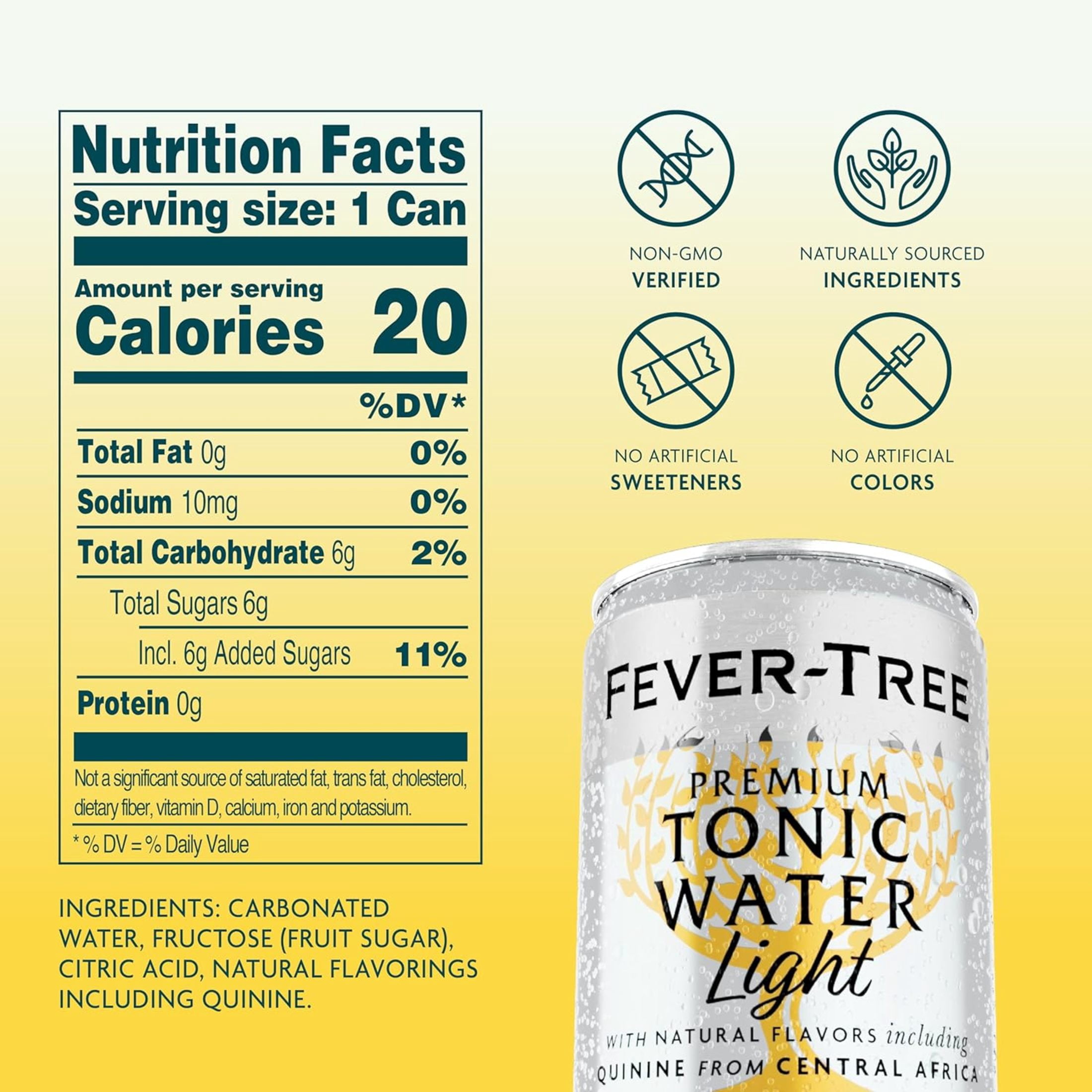 Fever-Tree Light Premium Tonic, 8 Pack, 150 ML Aluminum Cans, 0% ABV