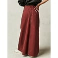 thumbnail image 3 of KelaJuan Women's Mid Waist Denim Skirt Solid Color Long A-line Skirt with Pockets for School, Work, Shopping, 3 of 5