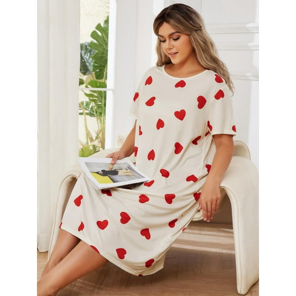 Women's Plus Size Nightgown Dress Short Sleeve Soft Oversize Sleepwear Nightshirts Homewear