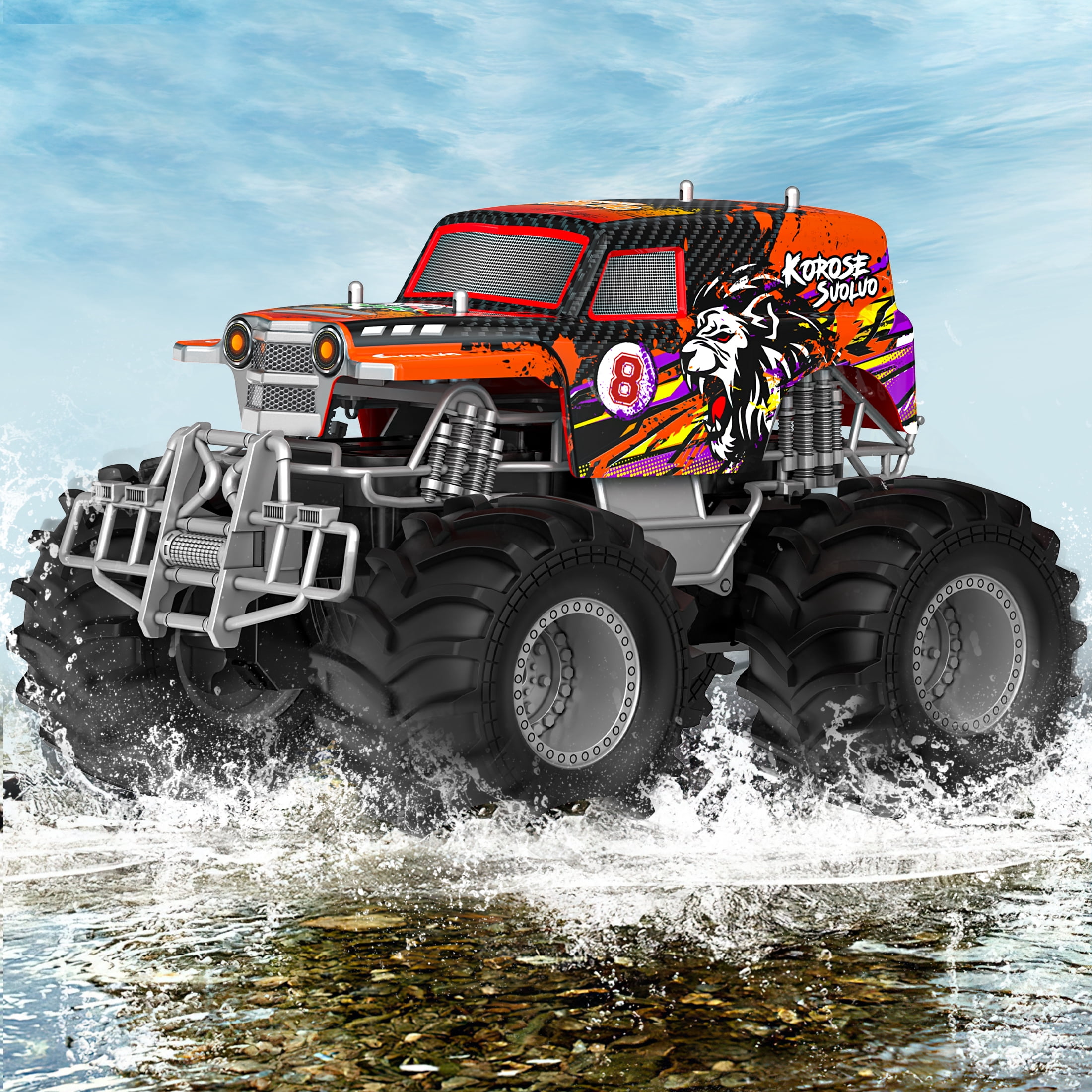 Amphibious Remote Control Car 2.4GHz 1:16 All Terrain Waterproof RC Monster Truck for Kids Pool Toys