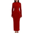 thumbnail image 1 of Vestido ajustado YMDUCH de manga larga con cuello de tortuga simulado, rojo, 1 of 9