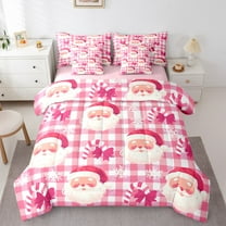 Castle Fairy Santa Claus Girl 7pcs Bedding Comforter Set,Merry Christmas Queen Bedding Sets Super Cozy,Geometric Plaid Queen Sheet Sets,Breathable Home Decor