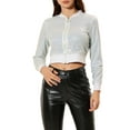 thumbnail image 5 of INSPIRE CHIC Women's Sequin Sparkle Zipper Cropped Bomber Jacket L White, 5 of 7