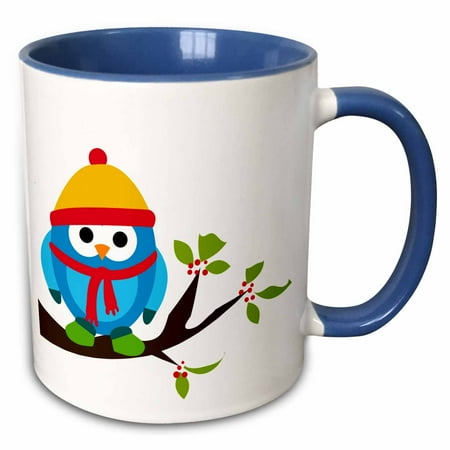 

Blue Owl Dressed for Winter Cartoon Illustration 15oz Two-Tone Blue Mug mug-203081-11