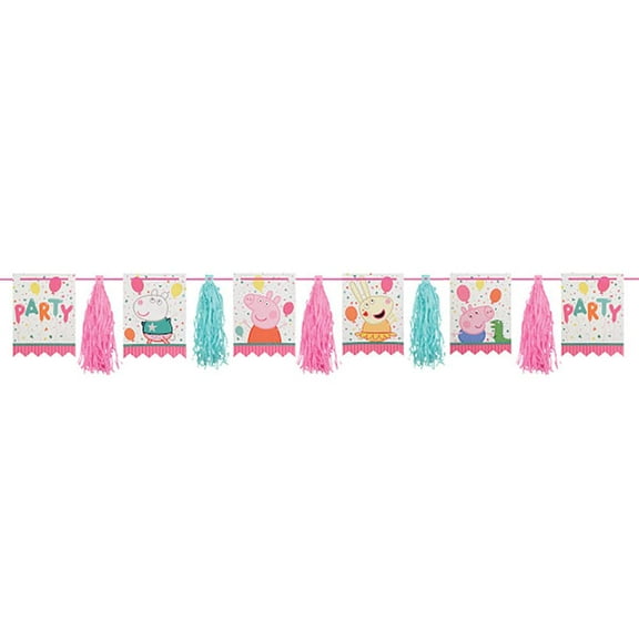 Fun Peppa Pig Confetti Party Pennant Tassel Garland - 10' (1 Pc.) - Festive & Colorful Design - Perfect for Celebrations and Fans of All Ages