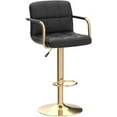 thumbnail image 5 of CQAOE Modern PU Leather Square Bar Stools, Adjustable Swivel Barstools with Back and Arms, Airlift Counter Height Chairs for Kitchen Dining Pub Cafe Set of 2 (Black, Gold Base), 5 of 11