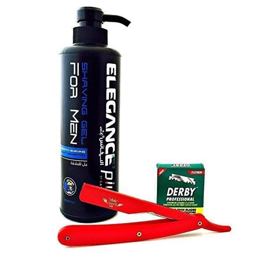 CLEAR SHAVE GEL ELEGANCE ZEEPK RAZOR RED 100 DERBY REPLACEMENT BLADES