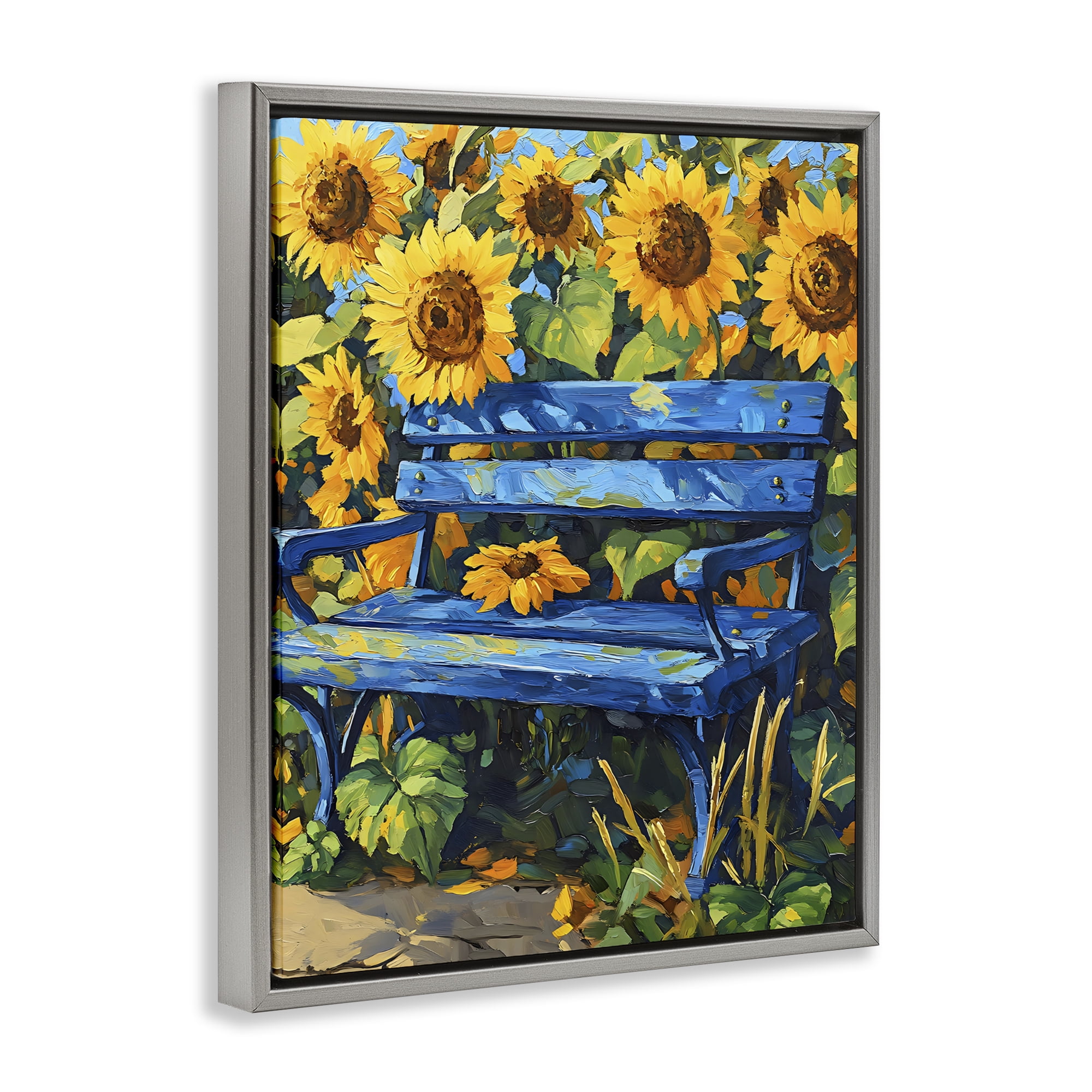 Stupell Industries Bench in Sunflower Field Gray Framed Floater Canvas Wall Art, design by Creative Studio