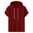 thumbnail image 2 of kamemir Hoodies for Men Fashion Drawstring Short Sleeve Loose Fit Solid Color Breathable Soft Kangaroo Pocket Shirts(RD1,XL), 2 of 5
