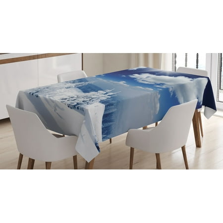 

Ambesonne White Tablecloth Rectangular Table Cover Snow Covered Trees 60 x90 Blue White