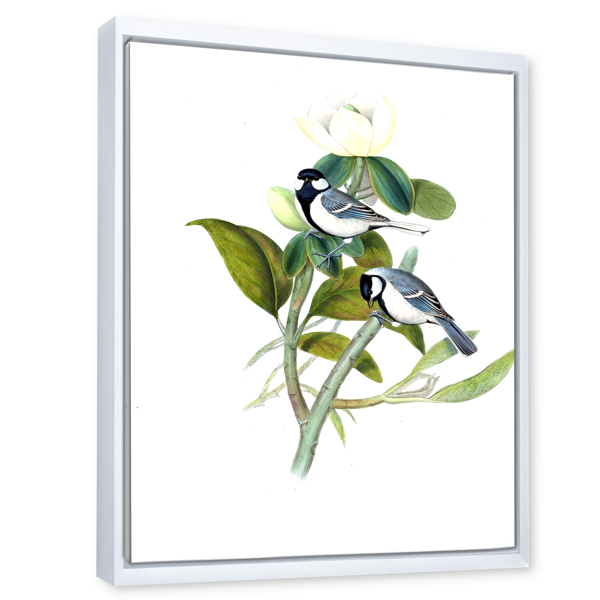 Designart 'Vintage Countryside Birds On Branch I' Farmhouse Framed Canvas Wall Art Print