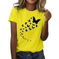thumbnail image 2 of HLKJKLS T Shirts For Women Butterfly Print Round Neck Short Sleeve Casual Cute Graphic Comfy Tee Top Yellow S-3Xl, 2 of 5