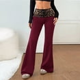 thumbnail image 2 of Yoga Pants Women Leopard Print Foldover Color Block Flared Bell Bottoms Loose Pants Red L, 2 of 6