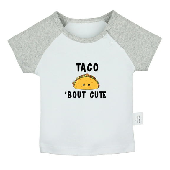 Taco Bout Cute Funny T shirt For Baby, Newborn Babies T-shirts, Infant Tops, 0-24M Kids Graphic Tees Clothing (Short Gray Raglan T-shirt, 0-6 Months)