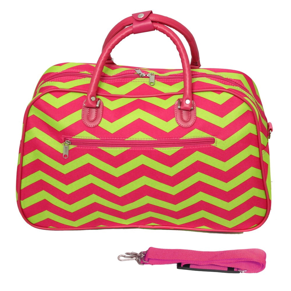 World Traveler 21-Inch Carry-On Shoulder Duffel Bag - Fuchsia Lime Chevron