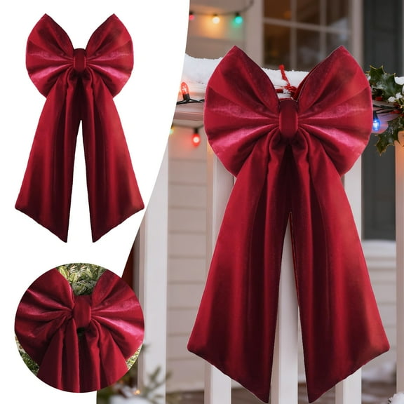 Large Christmas Bow Ornament Velvet Giant Wreath Bows Xmas Tree Topper Ribbon Hanging Bows For Christmas Holiday Home Wall Outdoor Indoor Party Garland Crafts Decoration(Red-90X45Cm)
