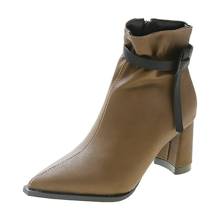 

Fsqjgq Snakeskin Booties Women Boots Fashion Women Solid Color Keep Warm Winter Thick Sole Square Heels Zipper Short Booties Pointed Toe Shoes Leather Boots Tall Brown 40