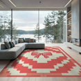 thumbnail image 2 of ODIKA 8'x10' Washable Area Rug Pixel Retro Atomic Mosaic Border Motif Geometric Mid Century Refined Structured for Dining Room, Large Office, Lounge, Non-Slip Chair-Friendly Mat, 2 of 7