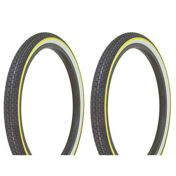 two Tire Duro 20 x 1.75 Black/White Side Wall Yellow Line HF-120A.