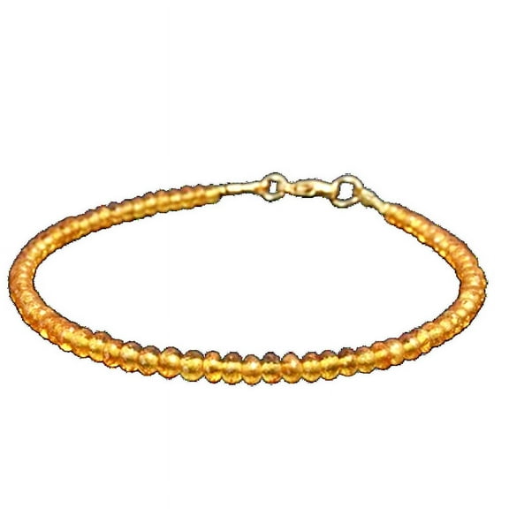 Hessonite Garnet 3mm Rondelle Shape Faceted Cut Beads 7 inch Gold Plated Clasp Bracelet for men, women, unisex. Link Chain Stacking Bracelet.|LINK_03755
