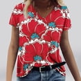 thumbnail image 3 of Camiseta informal para mujer con estampado floral y cuello en V, manga corta, jersey, blusa, tops Fridja  zx4012, 3 of 5