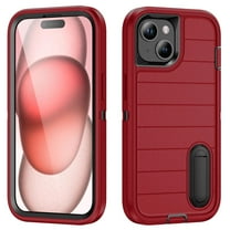 Phone Case for iPhone 15, Heavy Duty Durable Military Grade Shockproof Protective Non-slip Kickstand Soft Silicone Hard PC 2 In 1 Hybrid Cover Case for iPhone 15, Red Black