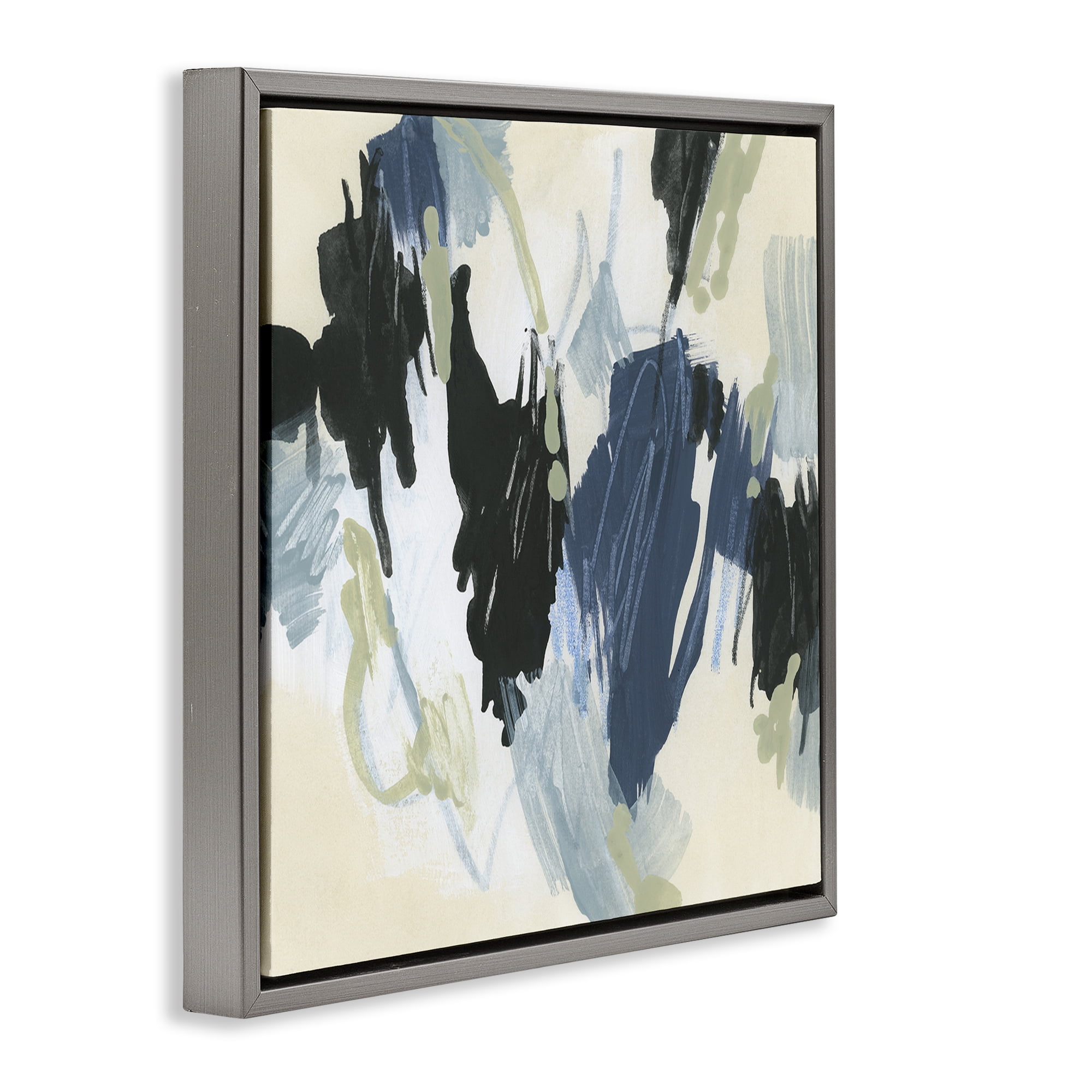 Stupell Industries Blue & Neutral Abstraction Abstract Painting Gray Floater Framed Canvas Art Print Wall Art, 18 x 18