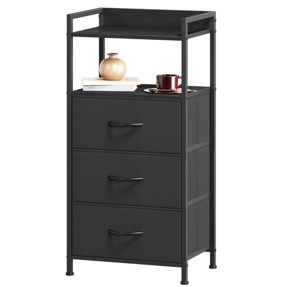 Eunos Black Tall Nightstand, 3 Vertical Fabric Drawer Dresser for Bedroom, Living Room, Hallway